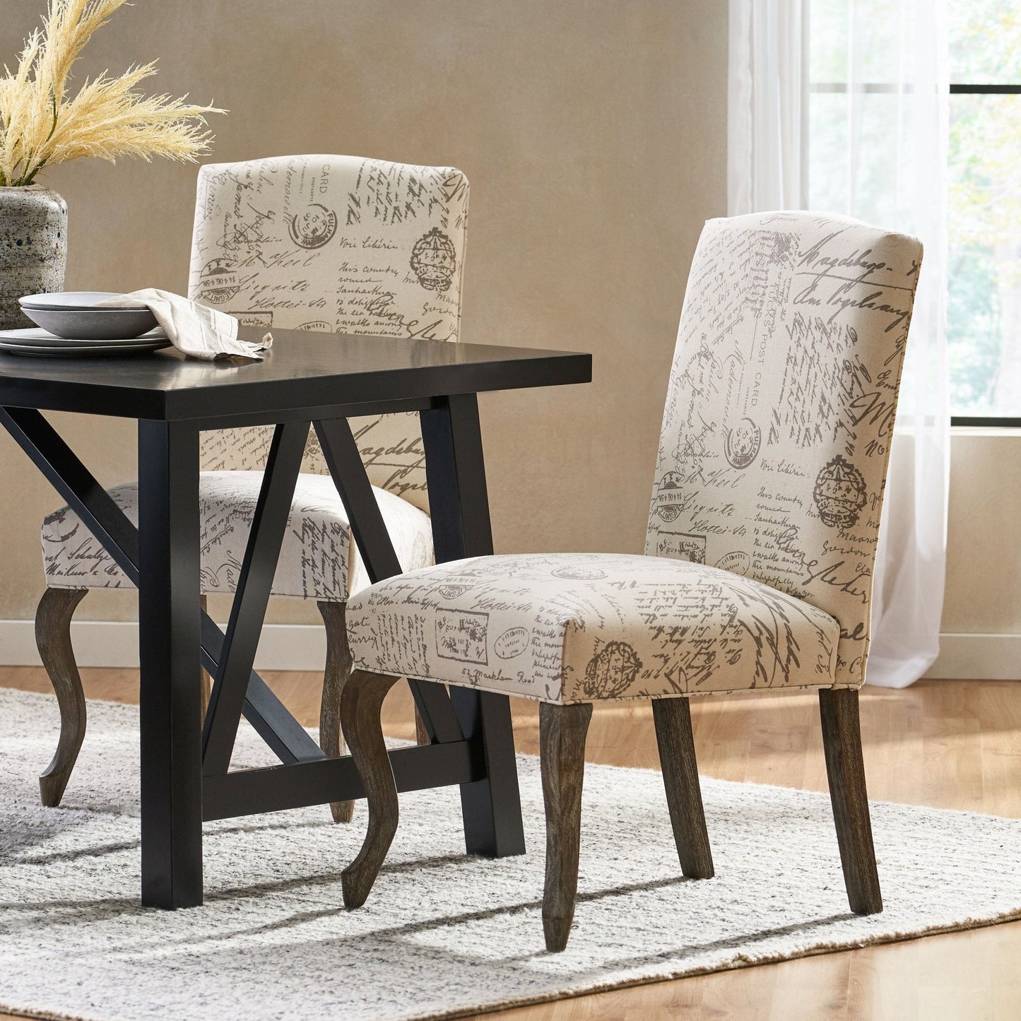 Upholstered Dining Chair with French Handwriting Design Pattern