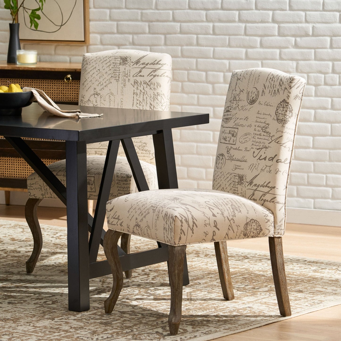 Upholstered Dining Chair with French Handwriting Design Pattern