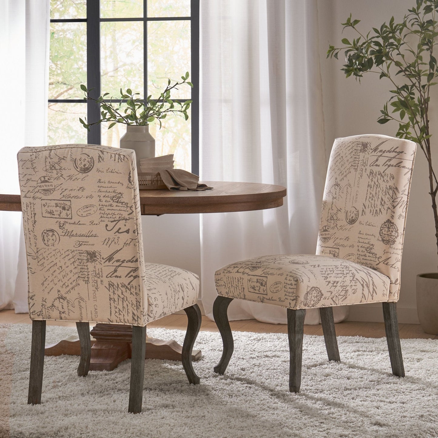 Upholstered Dining Chair with French Handwriting Design Pattern