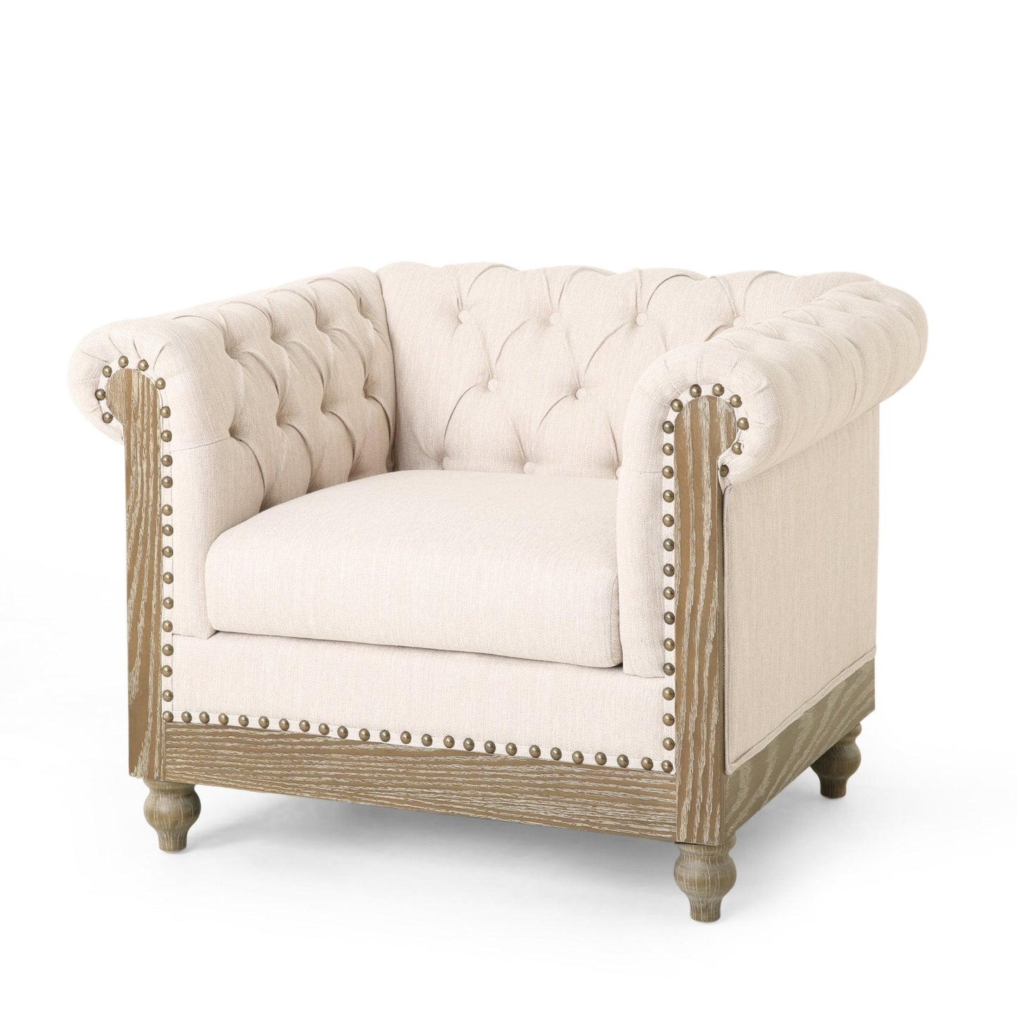 Upholstered Fabric Club Chair with Nailhead Trim