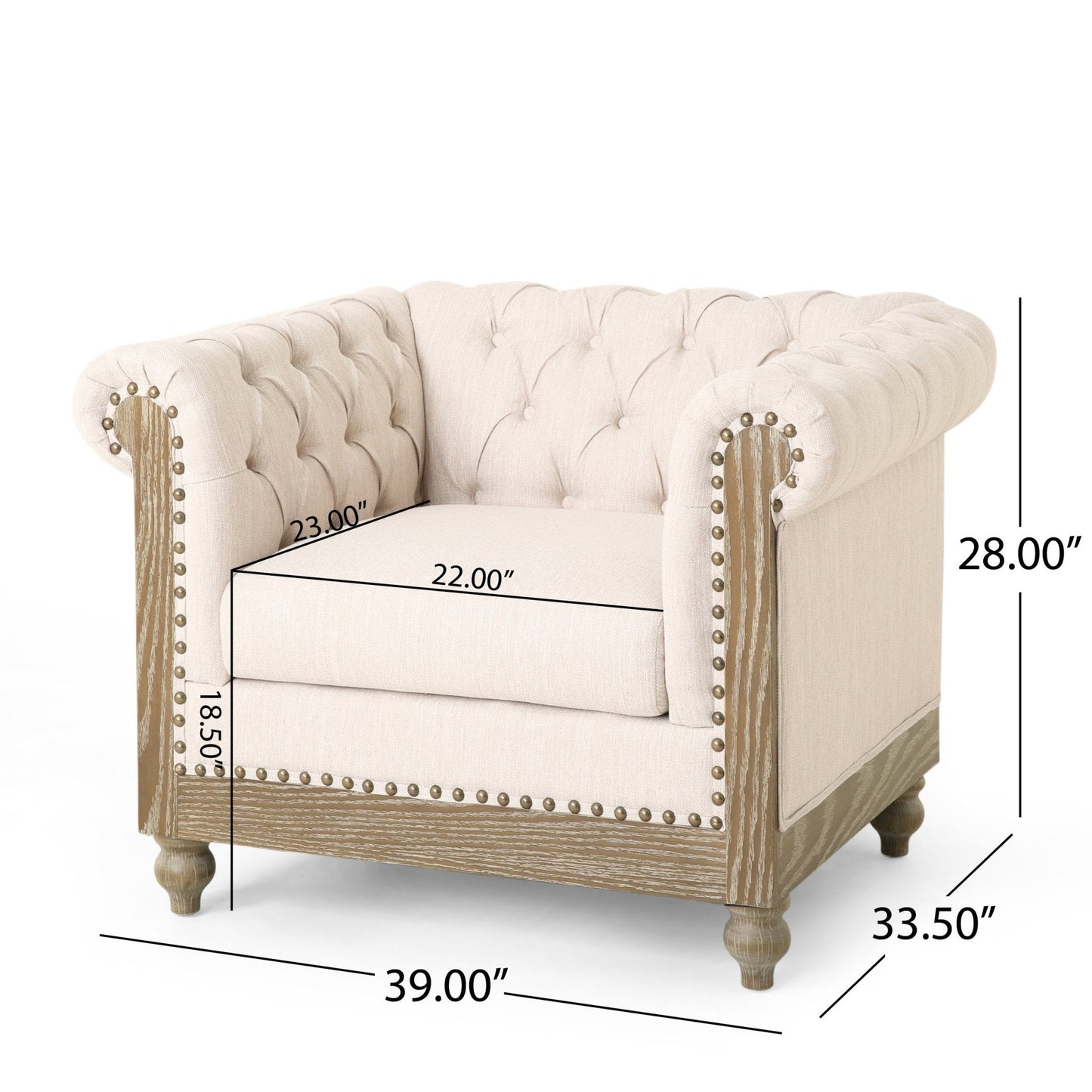 Upholstered Fabric Club Chair with Nailhead Trim