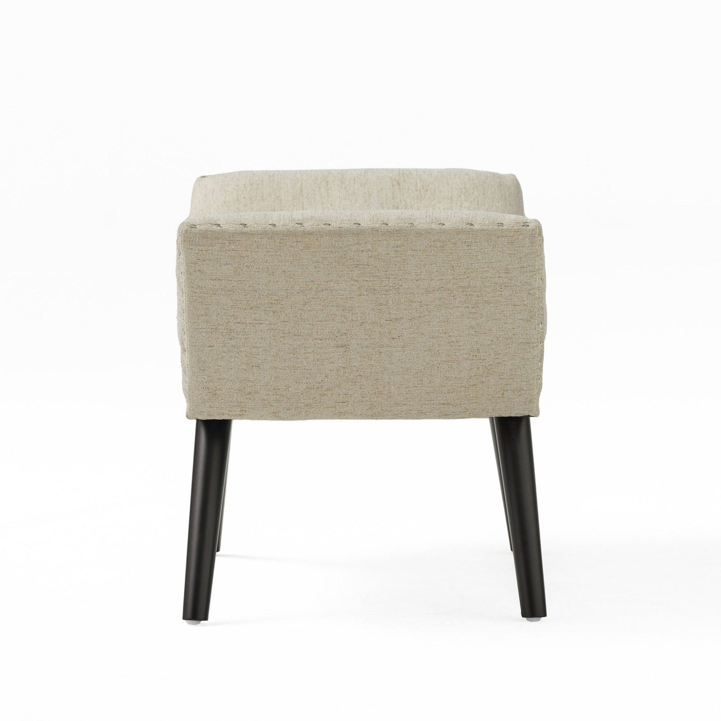 Upholstered Ottoman with Nail Head Trim and Flared Arm