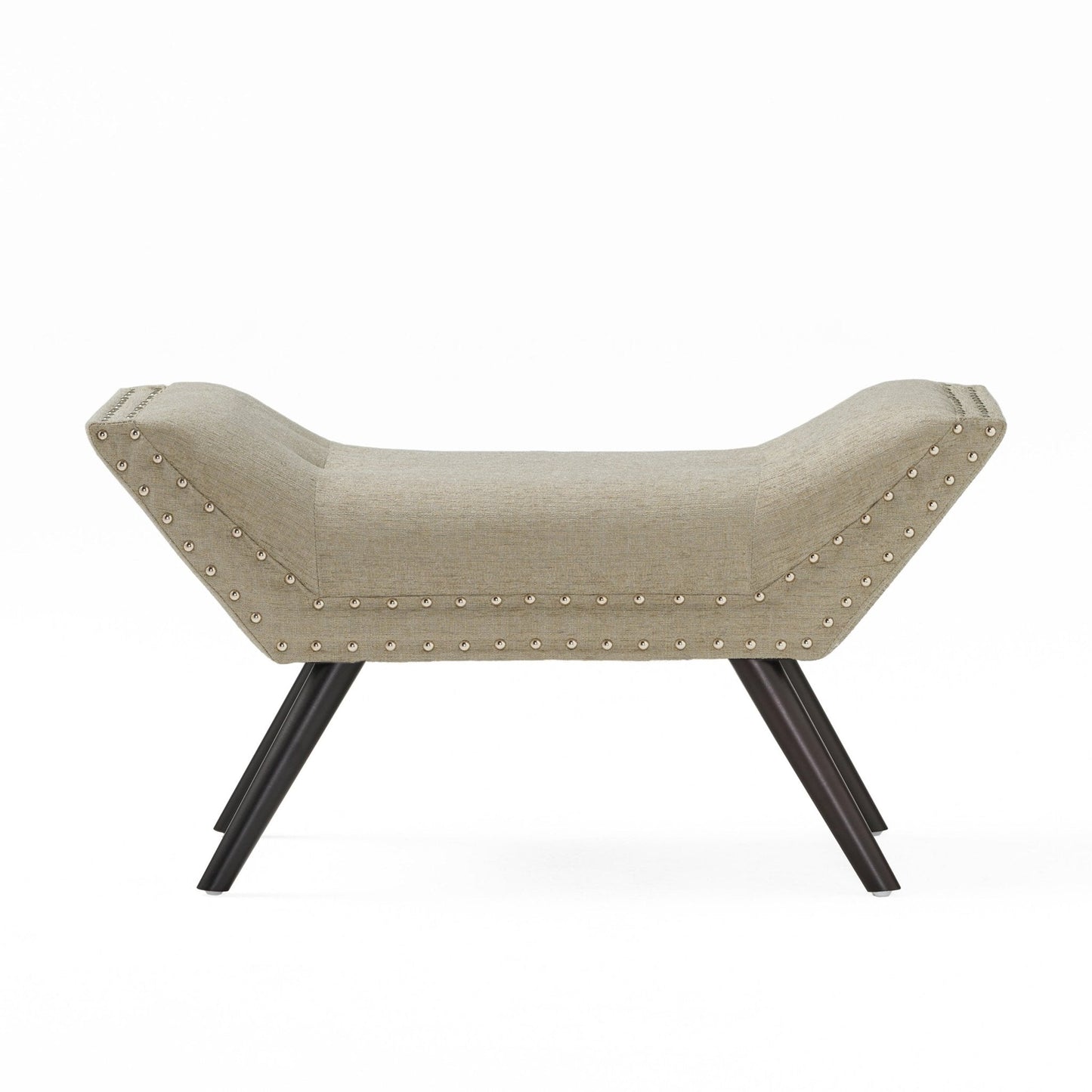 Upholstered Ottoman with Nail Head Trim and Flared Arm