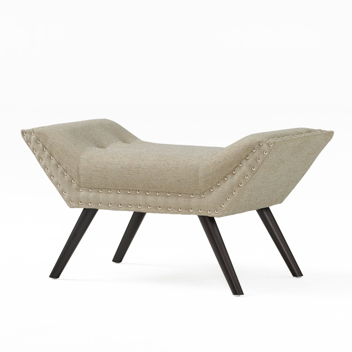 Upholstered Ottoman with Nail Head Trim and Flared Arm