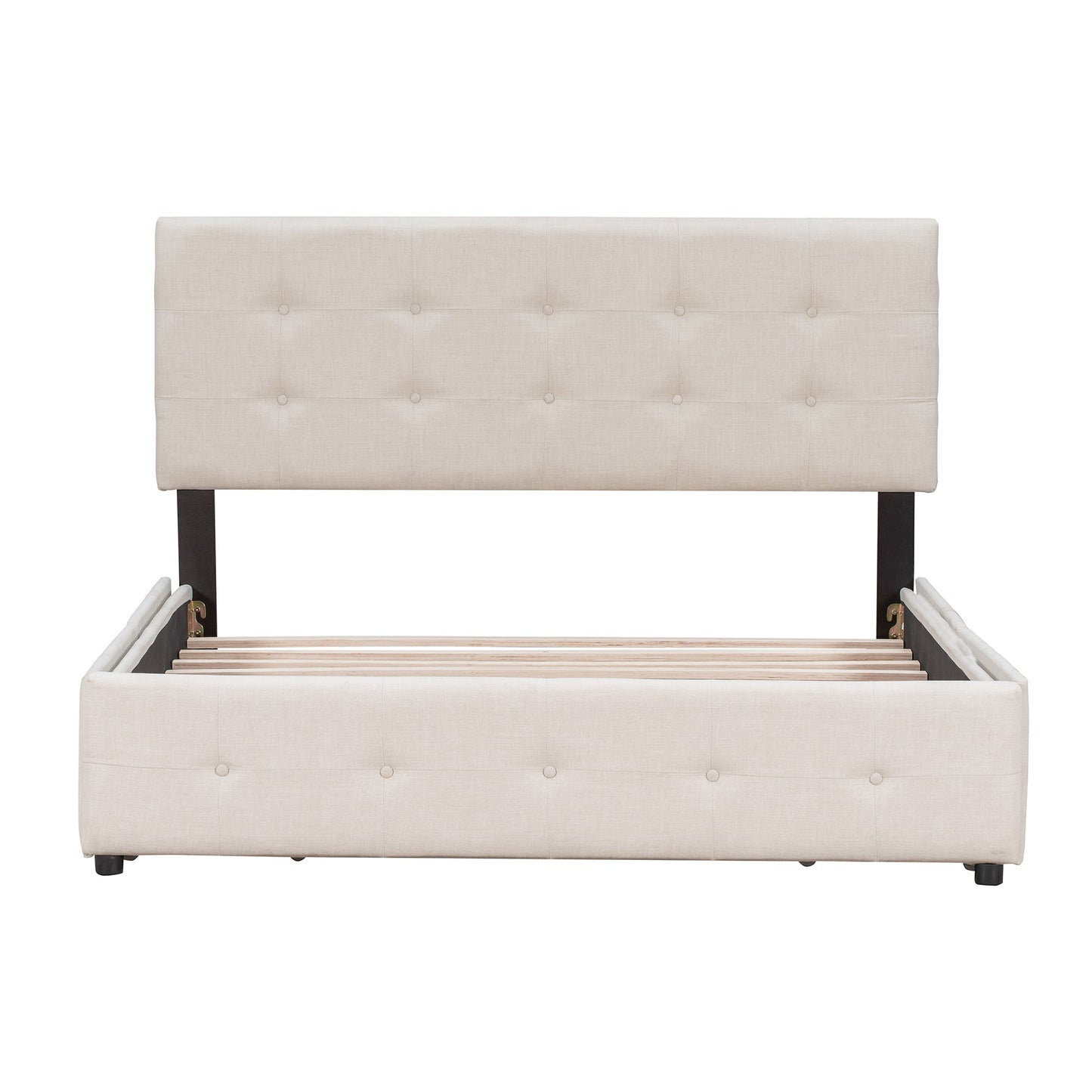 Upholstered Queen Platform Bed with Classic Headboard and 4 Drawers