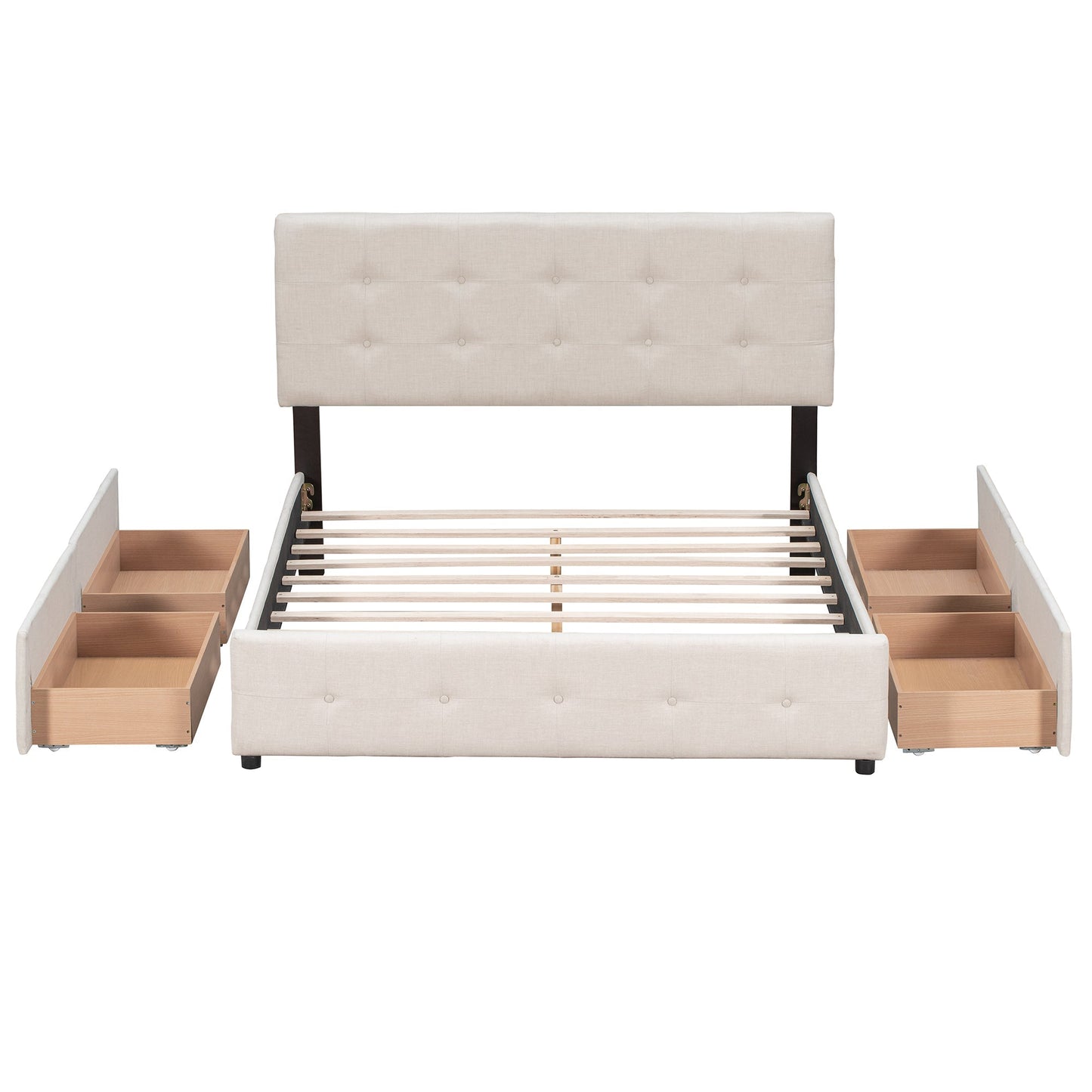 Upholstered Queen Platform Bed with Classic Headboard and 4 Drawers
