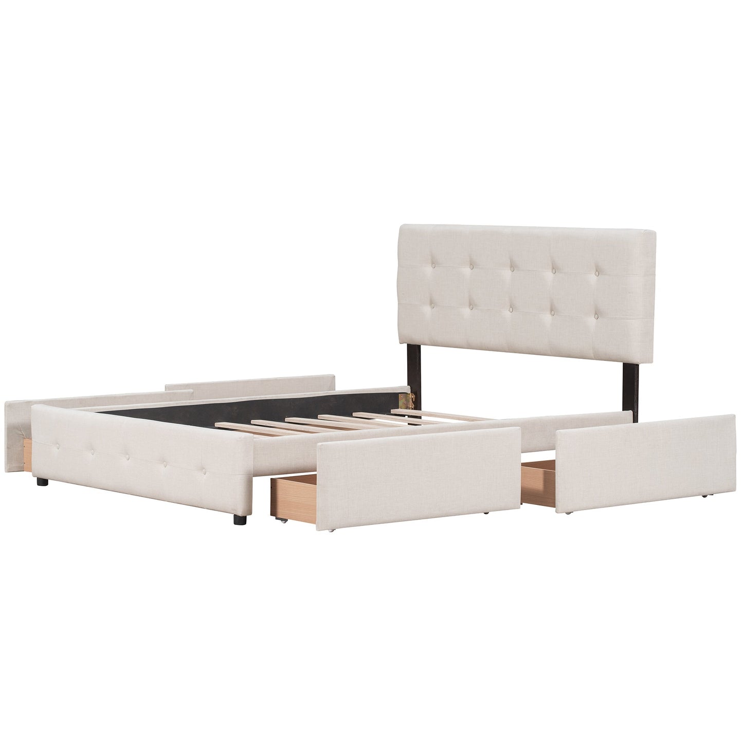 Upholstered Queen Platform Bed with Classic Headboard and 4 Drawers