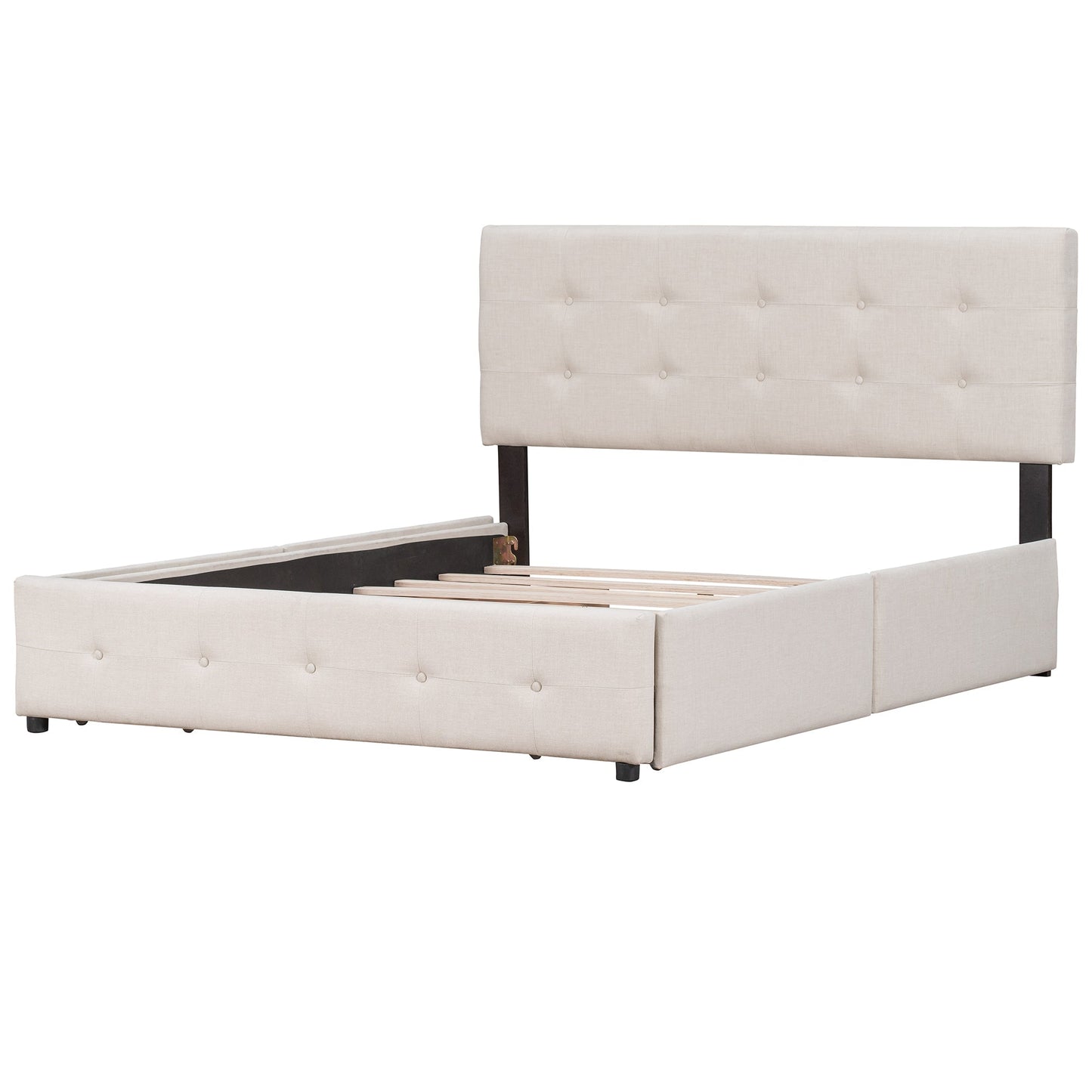 Upholstered Queen Platform Bed with Classic Headboard and 4 Drawers