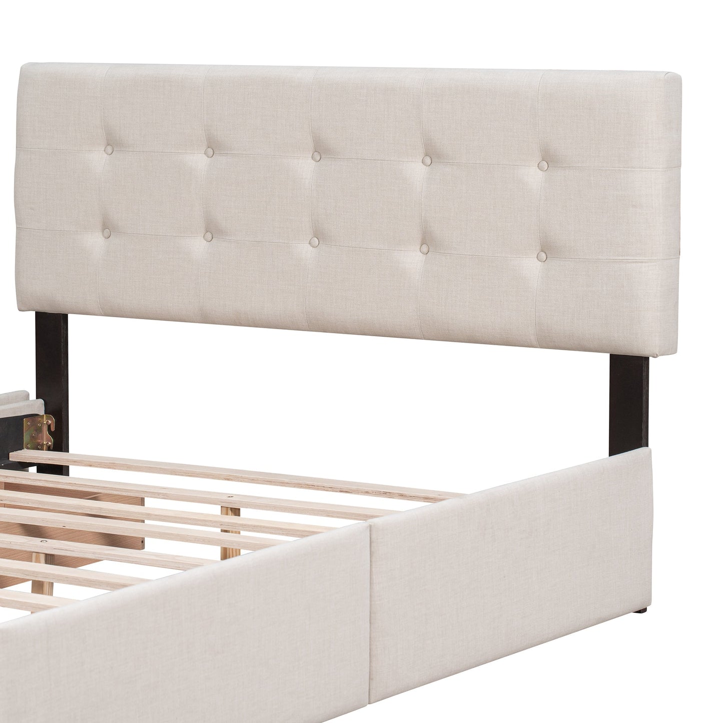 Upholstered Queen Platform Bed with Classic Headboard and 4 Drawers