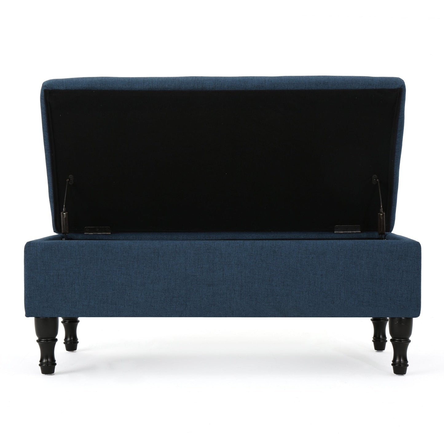 Upholstered Suede Storage Bench with Button Tufted and Turned Legs