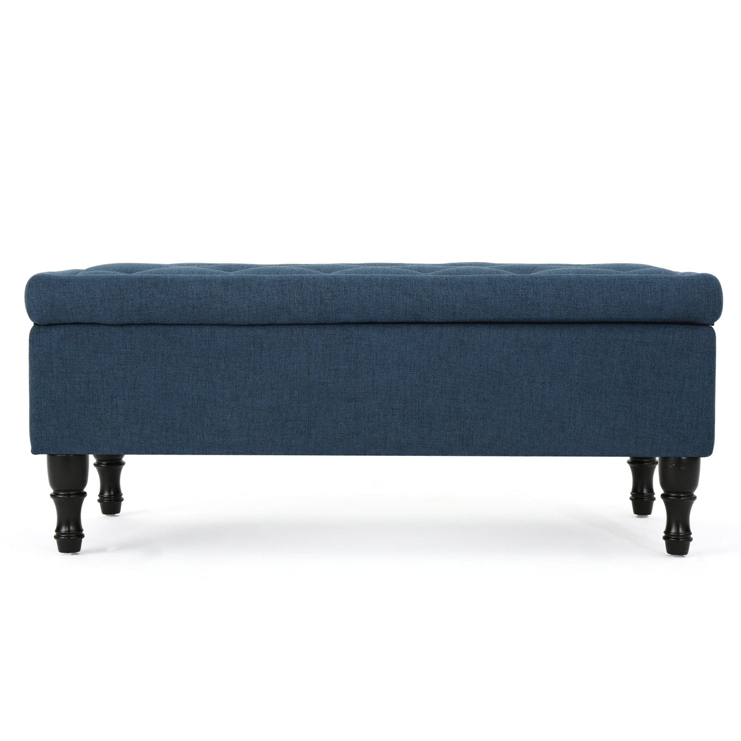 Upholstered Suede Storage Bench with Button Tufted and Turned Legs