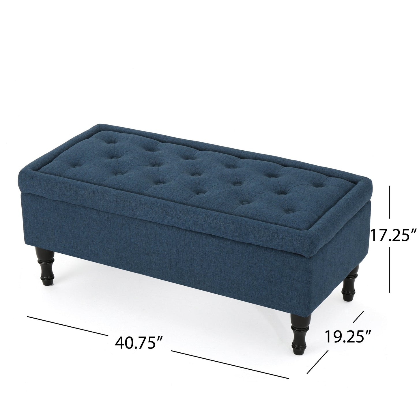 Upholstered Suede Storage Bench with Button Tufted and Turned Legs