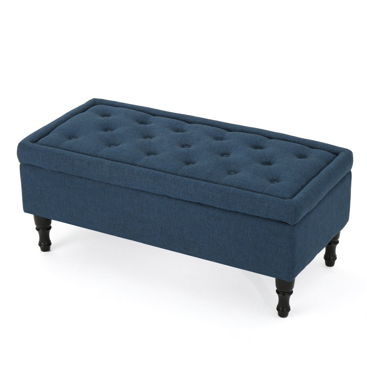 Upholstered Suede Storage Bench with Button Tufted and Turned Legs