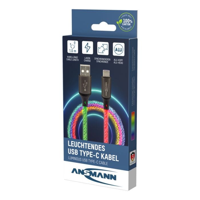 USB-A to USB Type-C cable with RGB LED Lighting (1m)