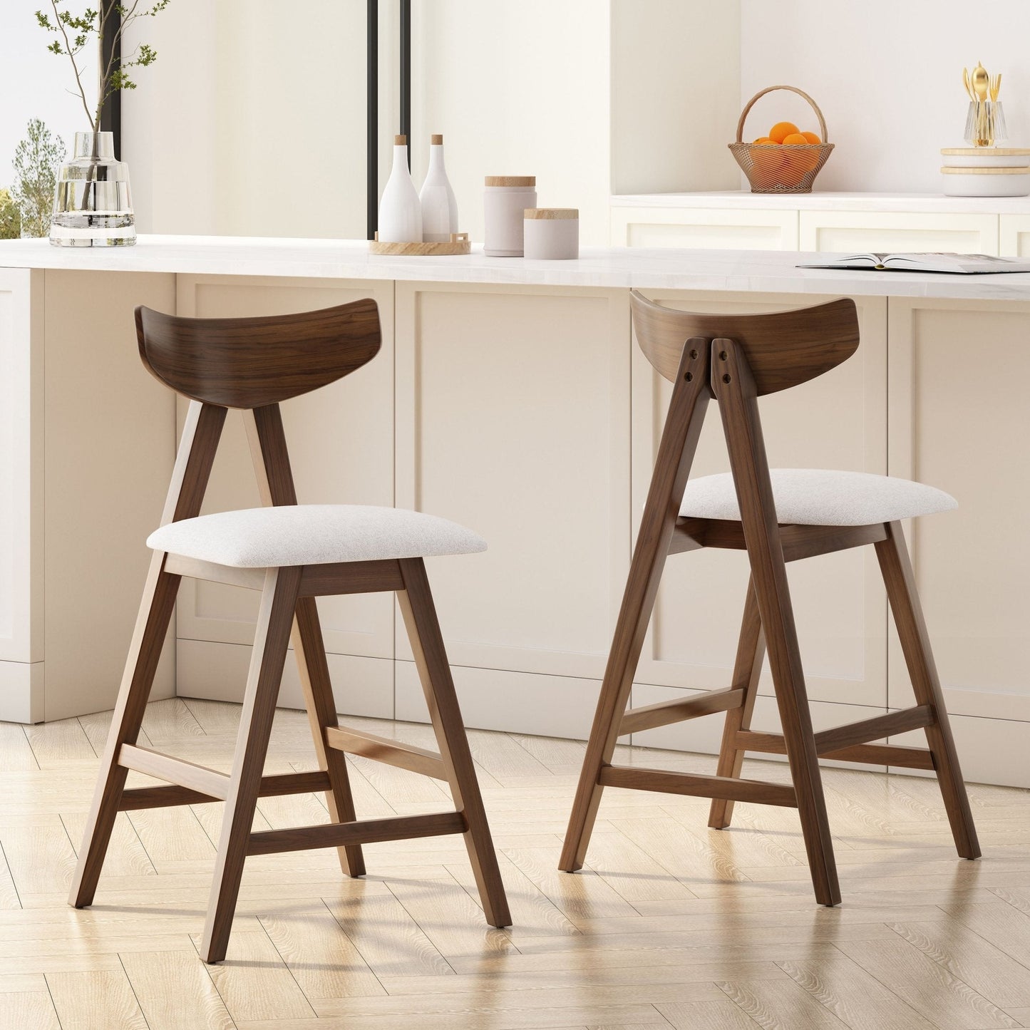 Utopia Counter Stool with Iconic Splayed Legs and Stunning Wood Frame, Set of 2