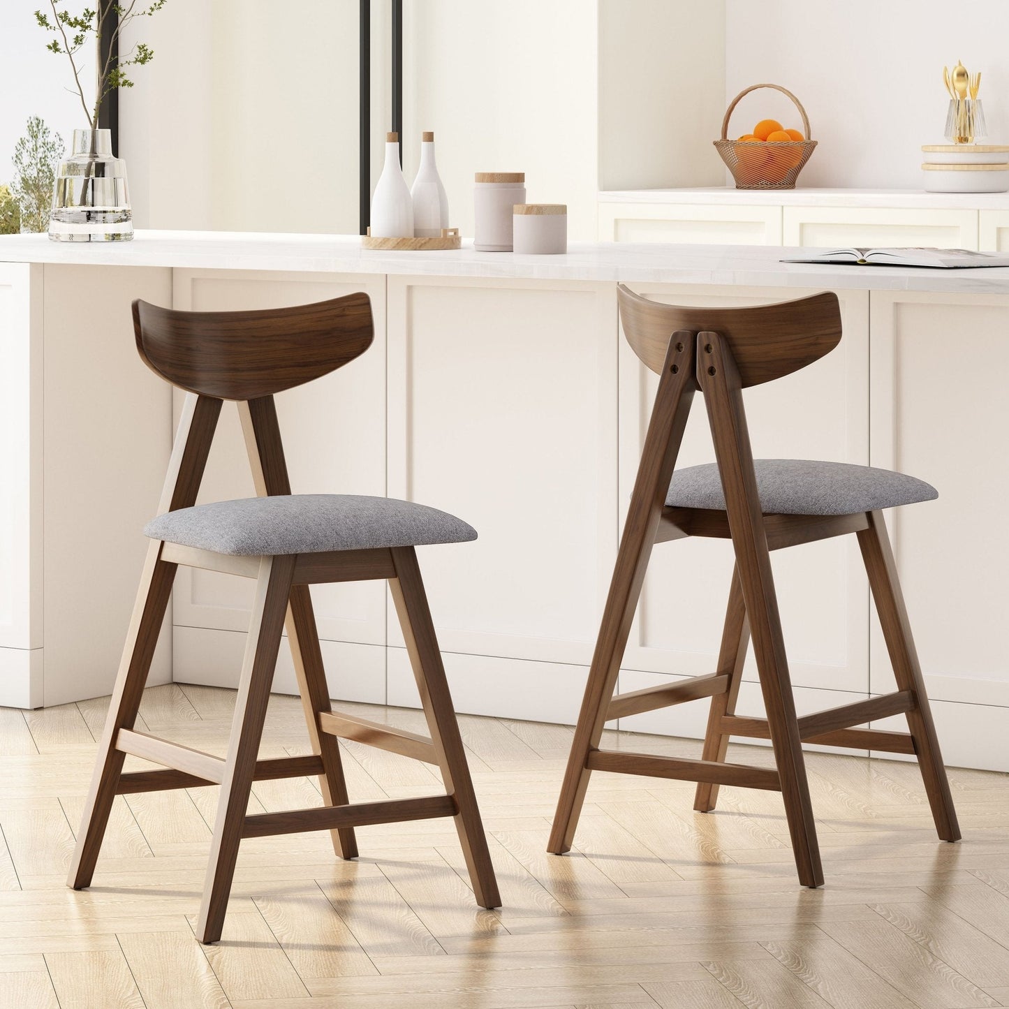 Utopia Counter Stool with Iconic Splayed Legs and Stunning Wood Frame, Set of 2