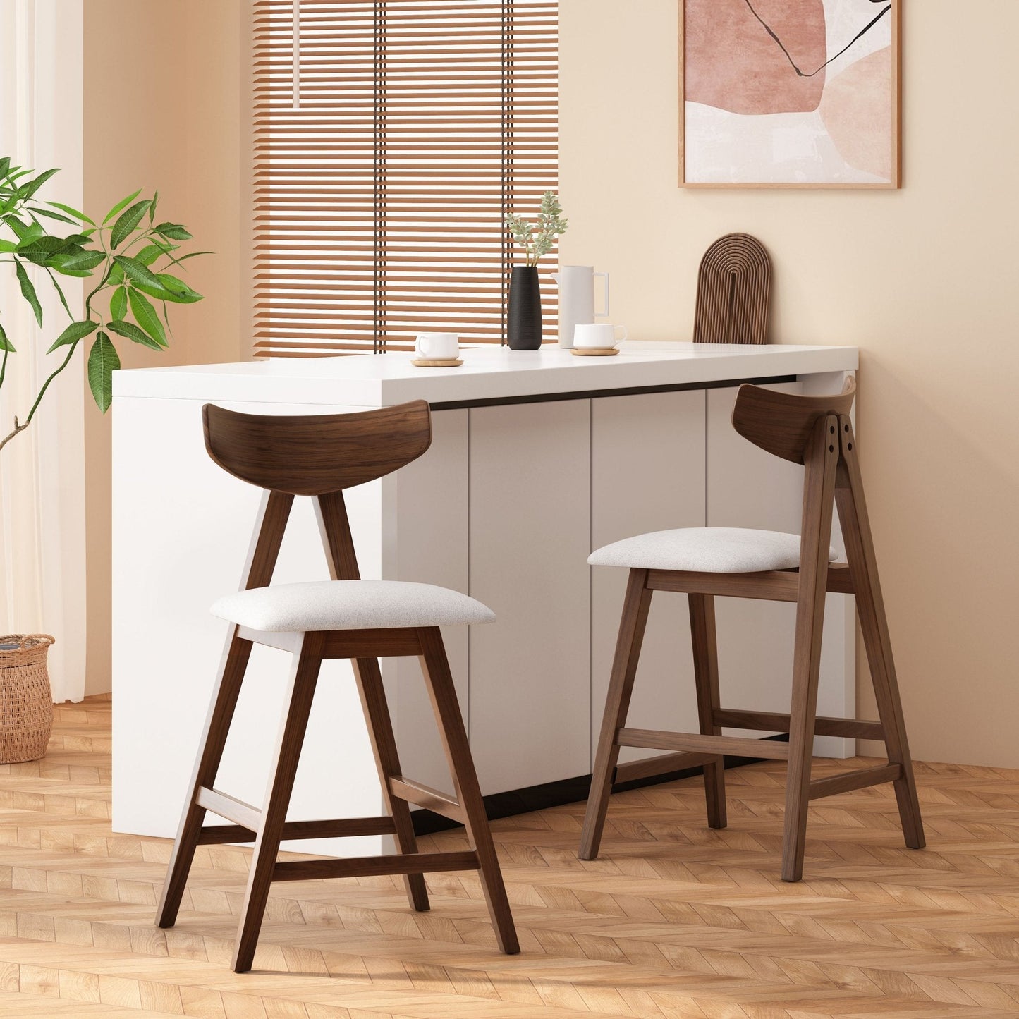 Utopia Counter Stool with Iconic Splayed Legs and Stunning Wood Frame, Set of 2