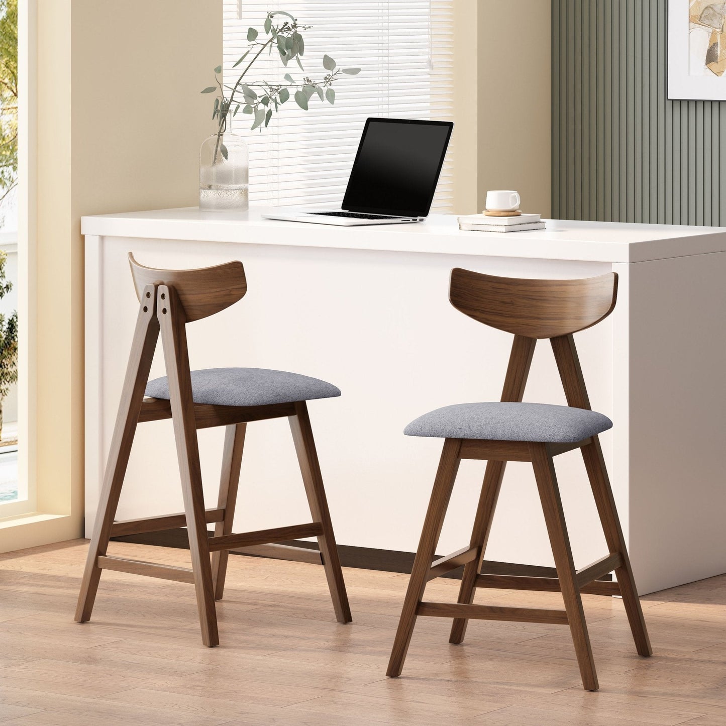 Utopia Counter Stool with Iconic Splayed Legs and Stunning Wood Frame, Set of 2