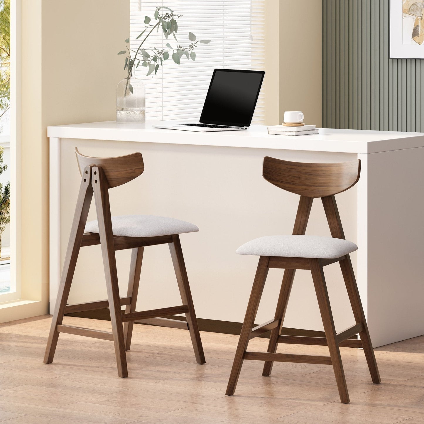 Utopia Counter Stool with Iconic Splayed Legs and Stunning Wood Frame, Set of 2