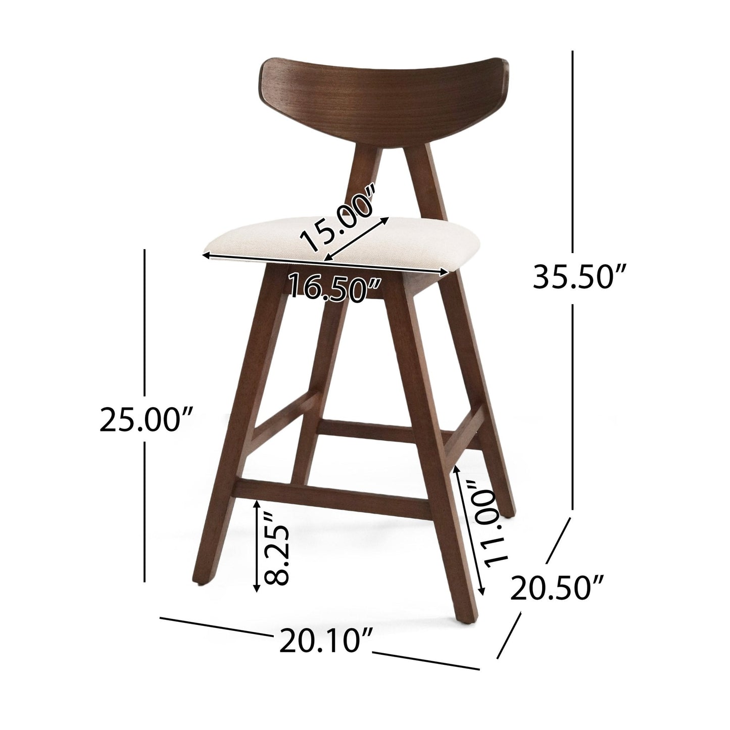 Utopia Counter Stool with Iconic Splayed Legs and Stunning Wood Frame, Set of 2