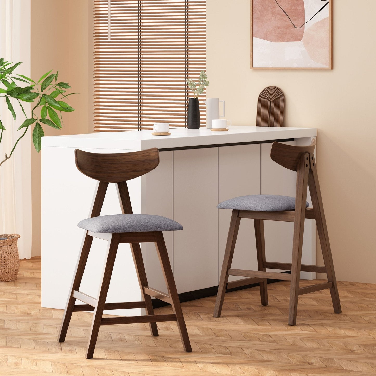 Utopia Counter Stool with Iconic Splayed Legs and Stunning Wood Frame, Set of 2