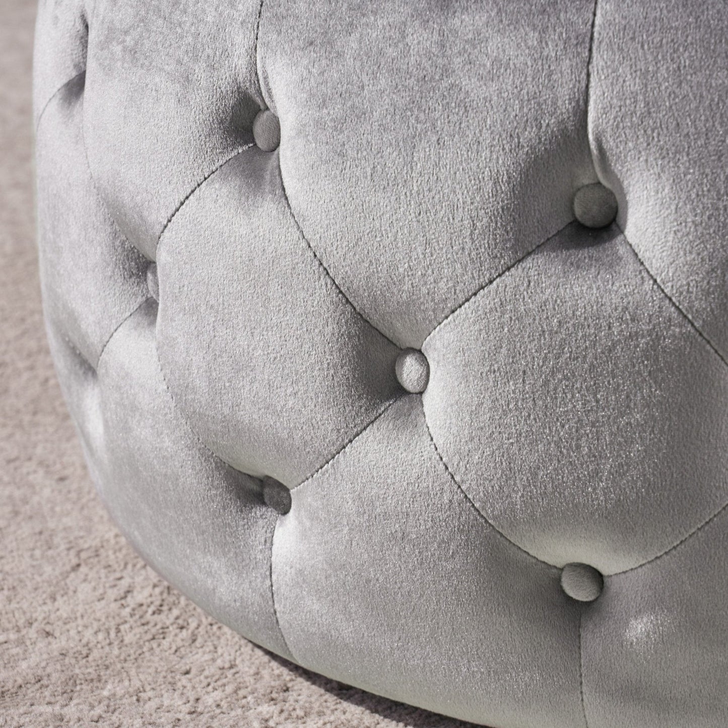 Velvet Upholstered Ottoman with Button Tufted and Tempered Glass Top