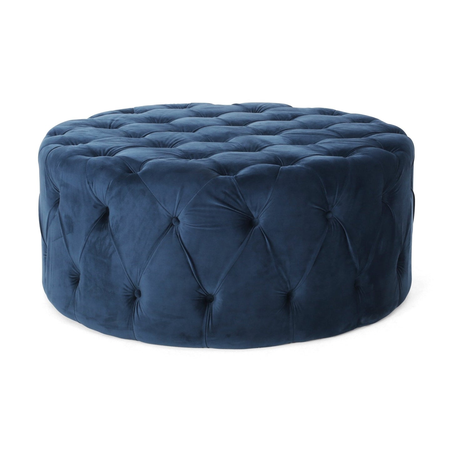 Velvet Upholstered Ottoman with Button Tufted Diamond Stitch