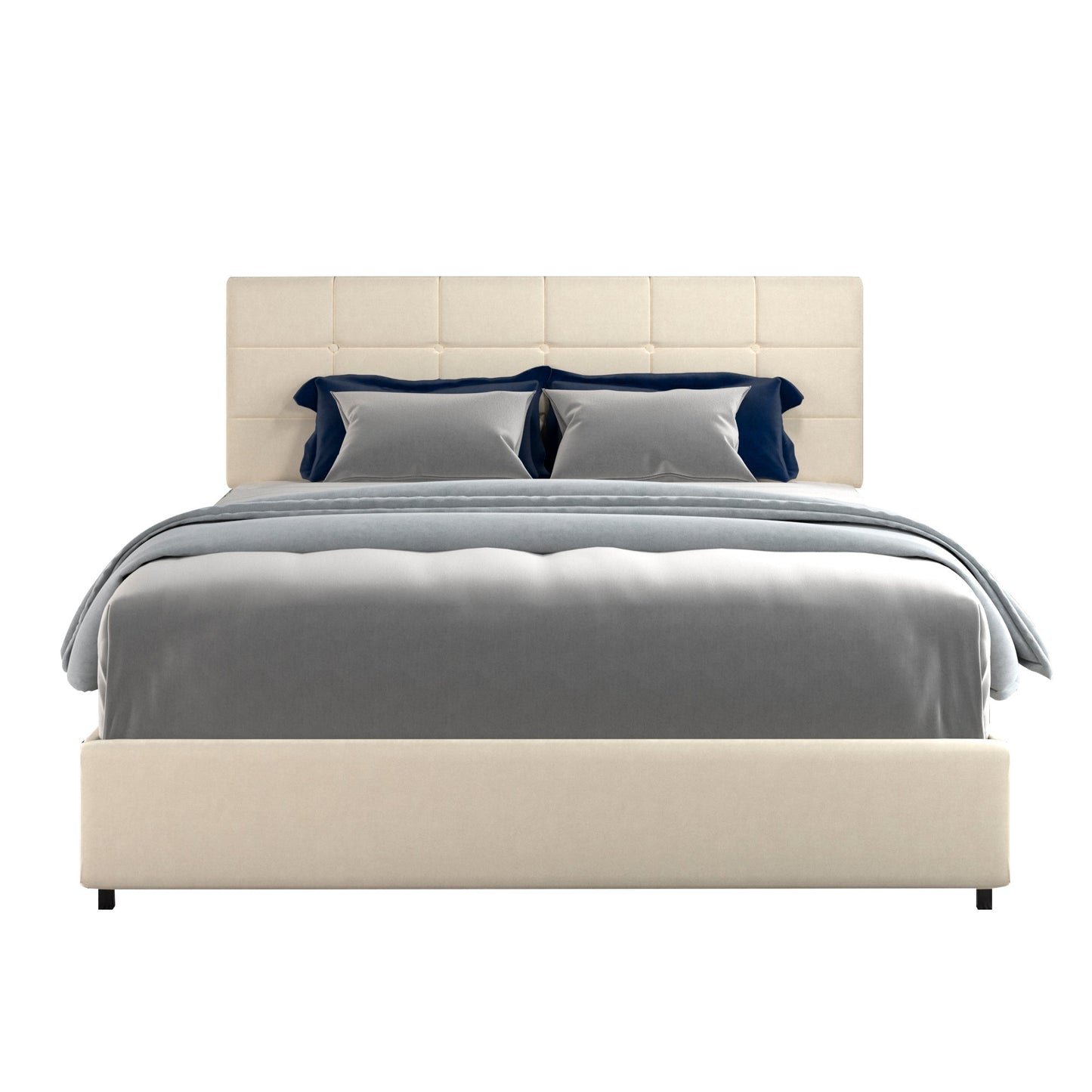 Vera Queen Size Ivory Velvet Upholstered Platform Bed