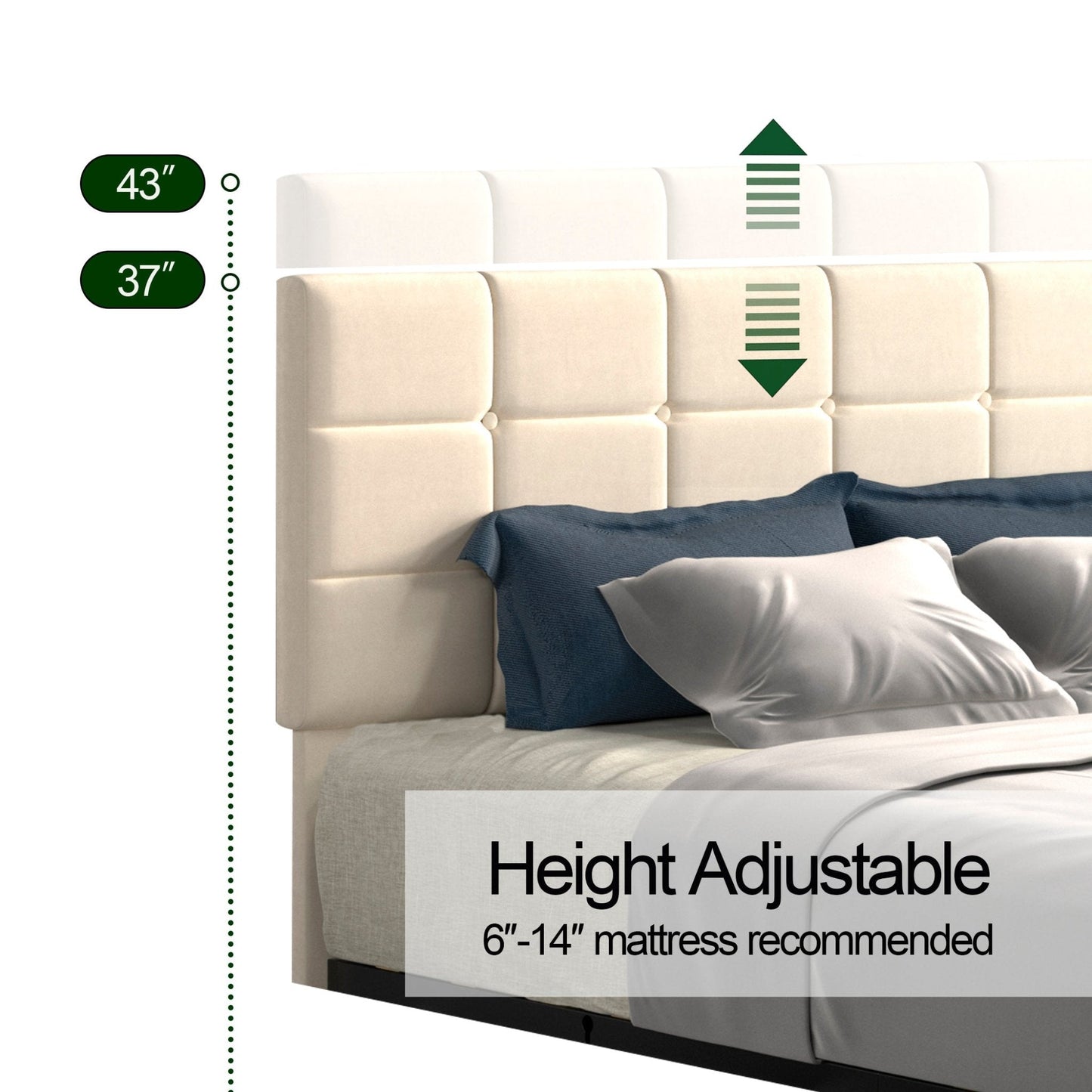 Vera Queen Size Ivory Velvet Upholstered Platform Bed