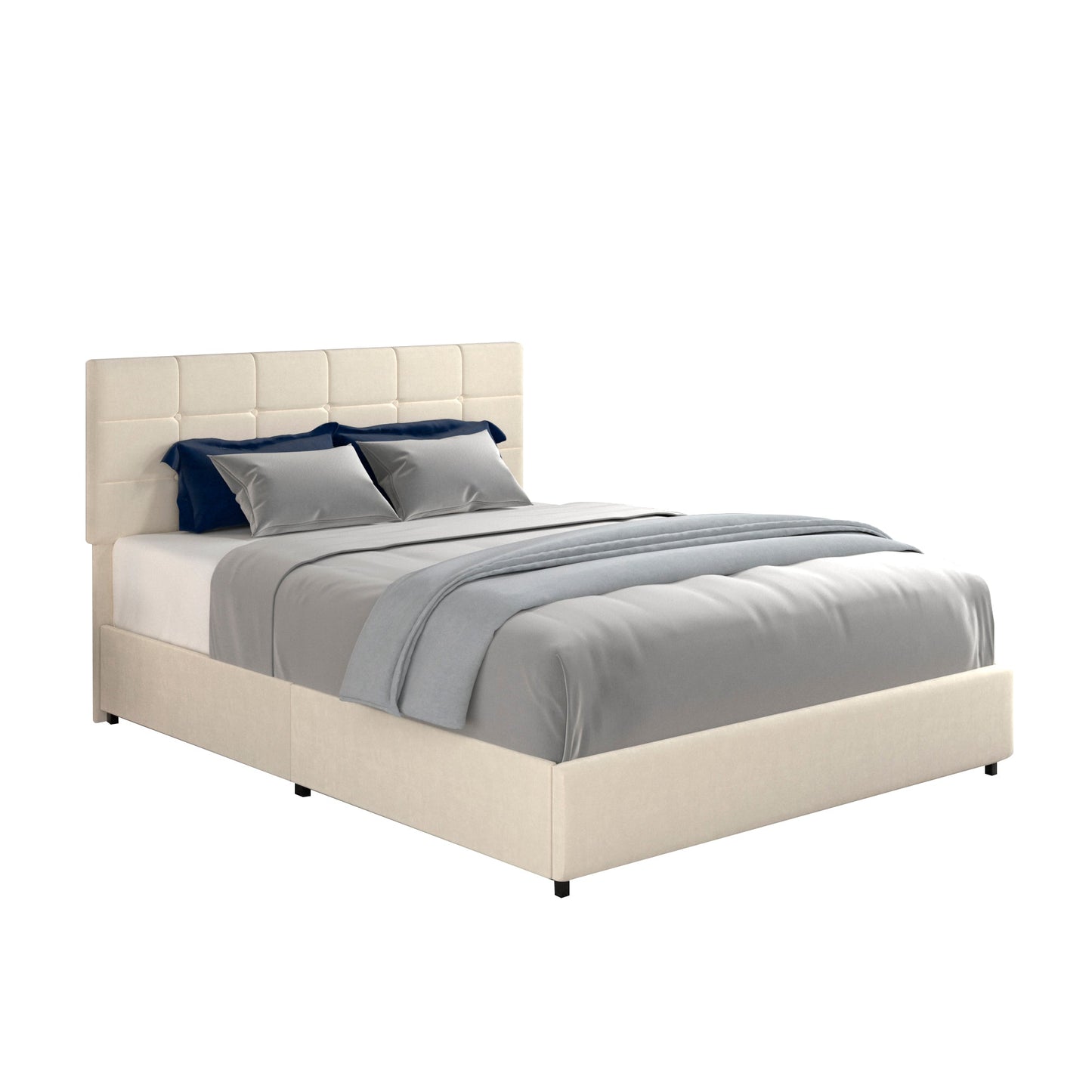 Vera Queen Size Ivory Velvet Upholstered Platform Bed