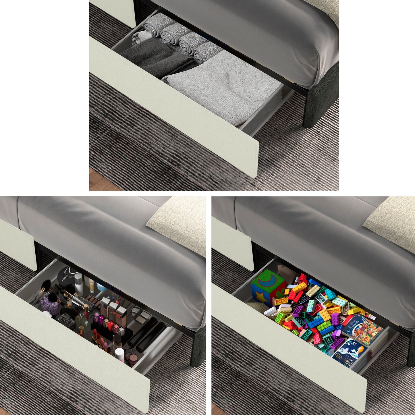 Vera Queen Size Ivory Velvet Upholstered Platform Bed
