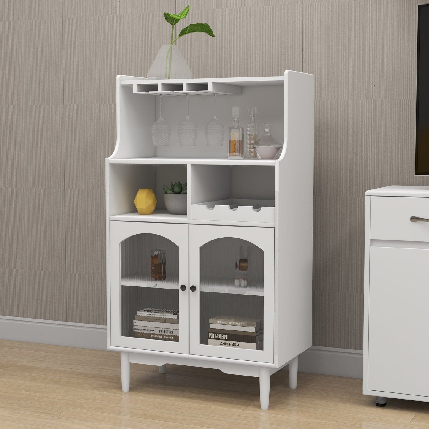 Virtue Wine Cabinet with Removable Rack and Wine Glass Rack, One Cabinet with Glass Doors