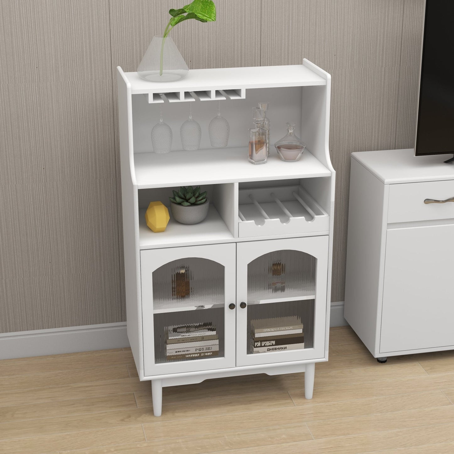 Virtue Wine Cabinet with Removable Rack and Wine Glass Rack, One Cabinet with Glass Doors