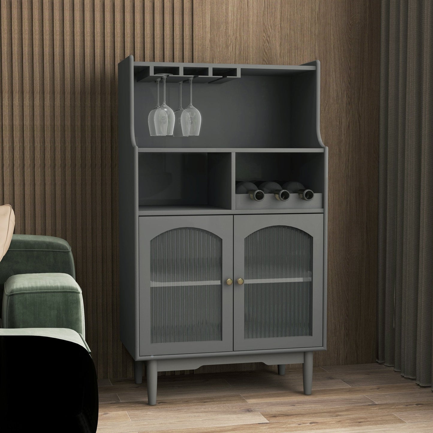 Virtue Wine Cabinet with Removable Rack and Wine Glass Rack, One Cabinet with Glass Doors