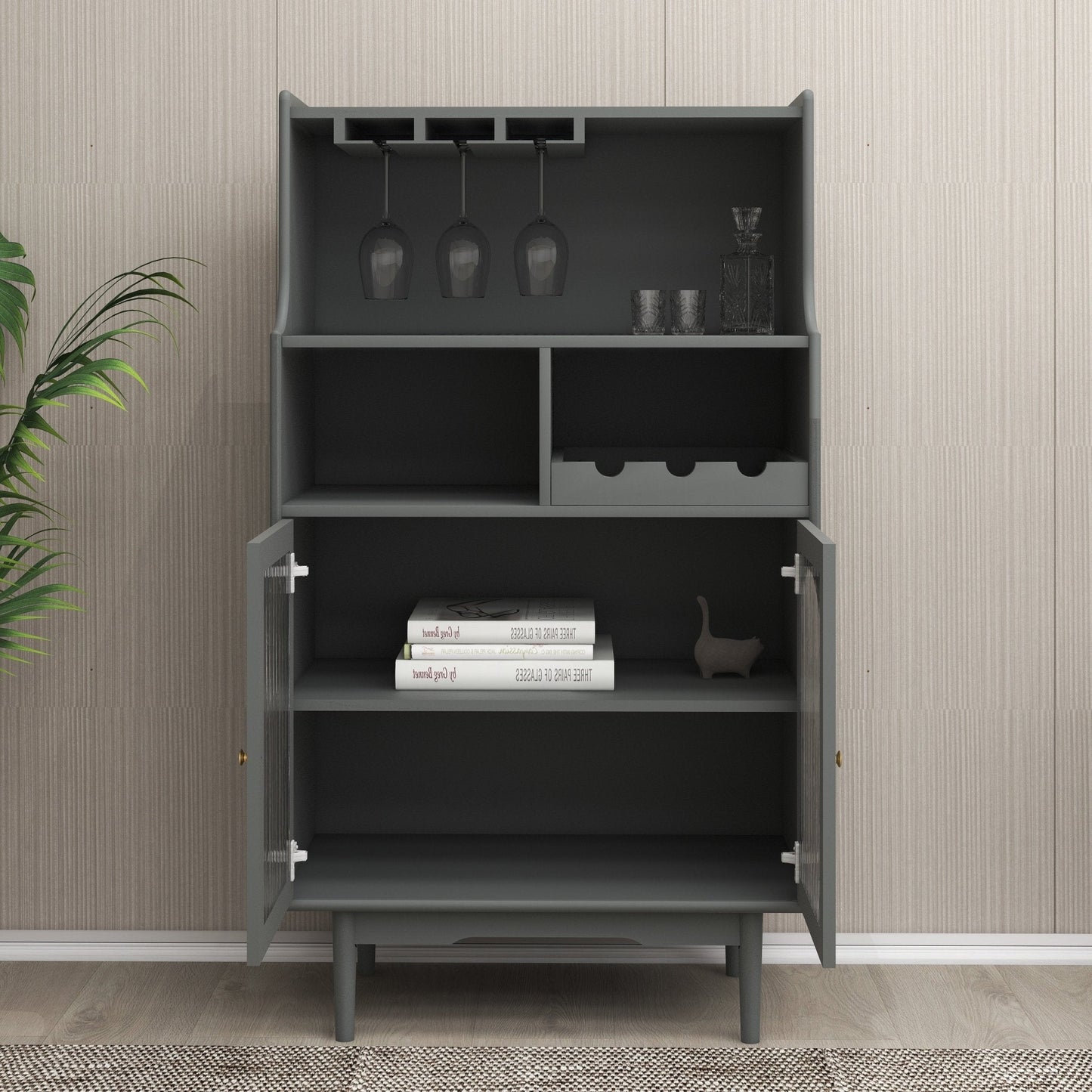 Virtue Wine Cabinet with Removable Rack and Wine Glass Rack, One Cabinet with Glass Doors