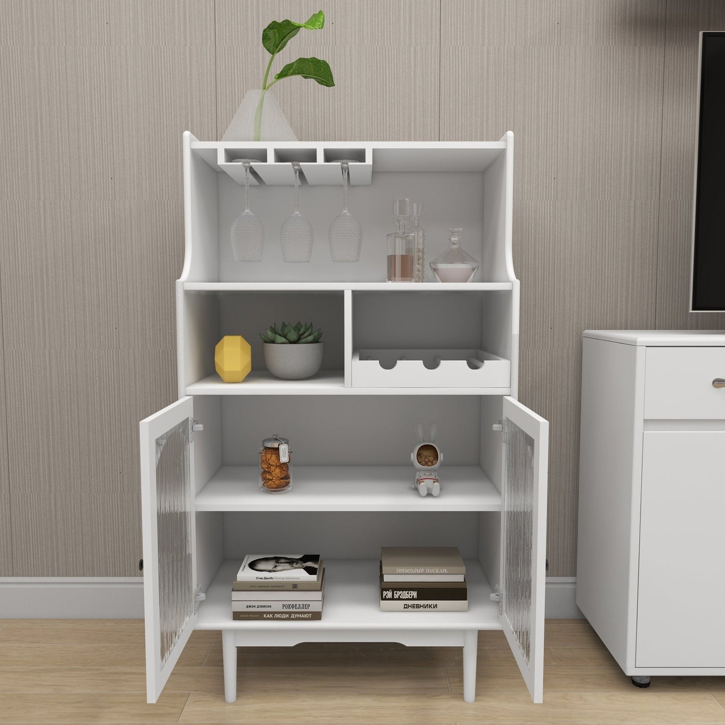 Virtue Wine Cabinet with Removable Rack and Wine Glass Rack, One Cabinet with Glass Doors