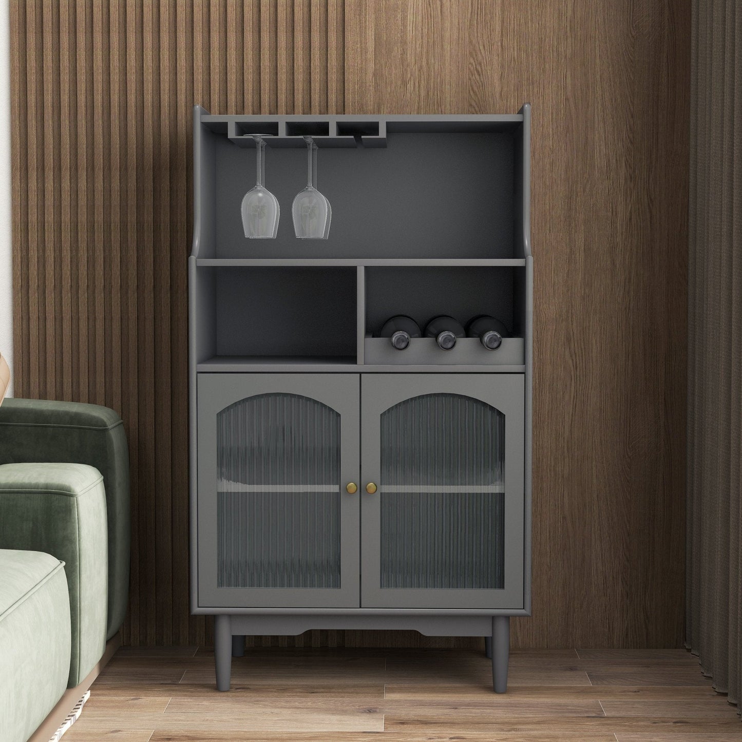 Virtue Wine Cabinet with Removable Rack and Wine Glass Rack, One Cabinet with Glass Doors