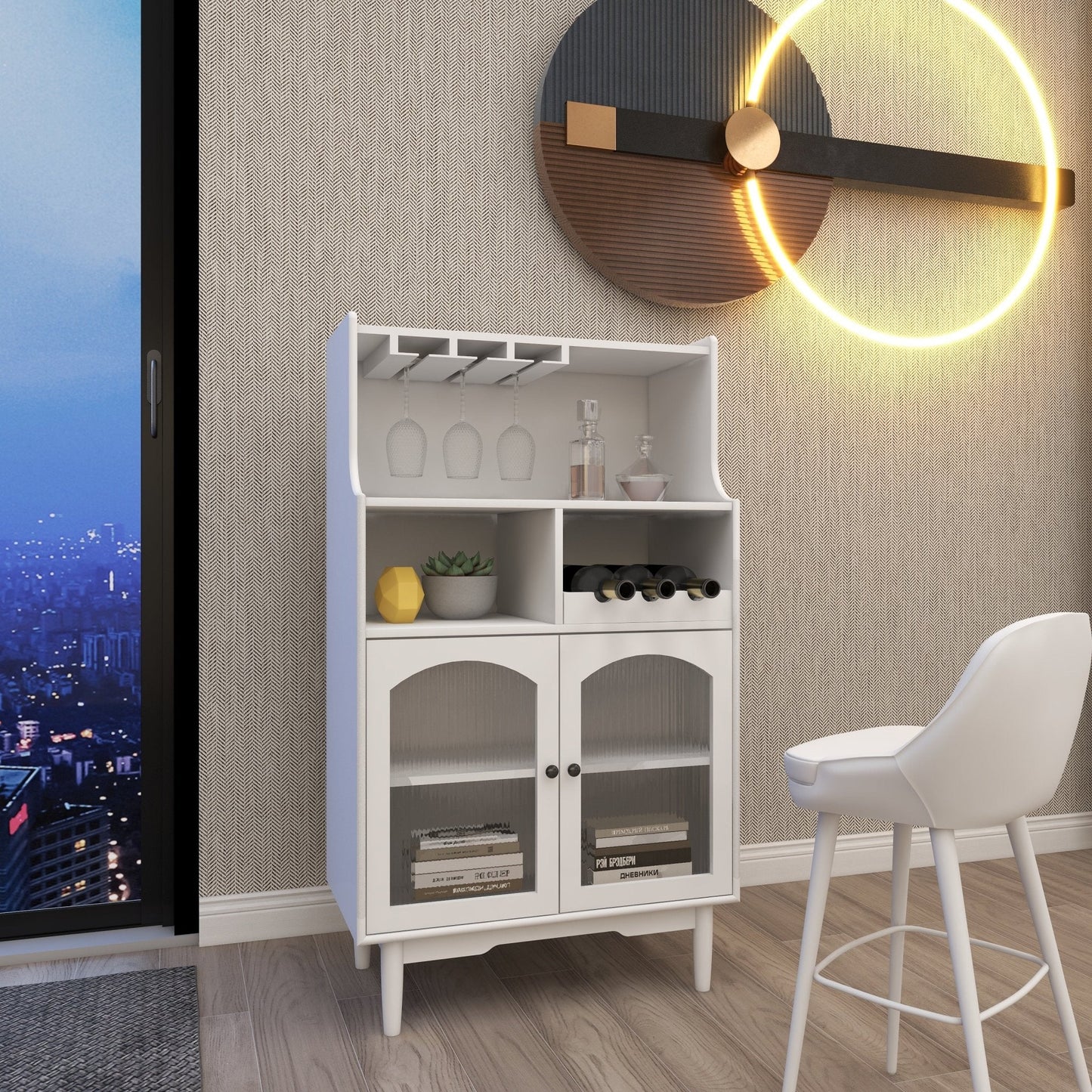 Virtue Wine Cabinet with Removable Rack and Wine Glass Rack, One Cabinet with Glass Doors