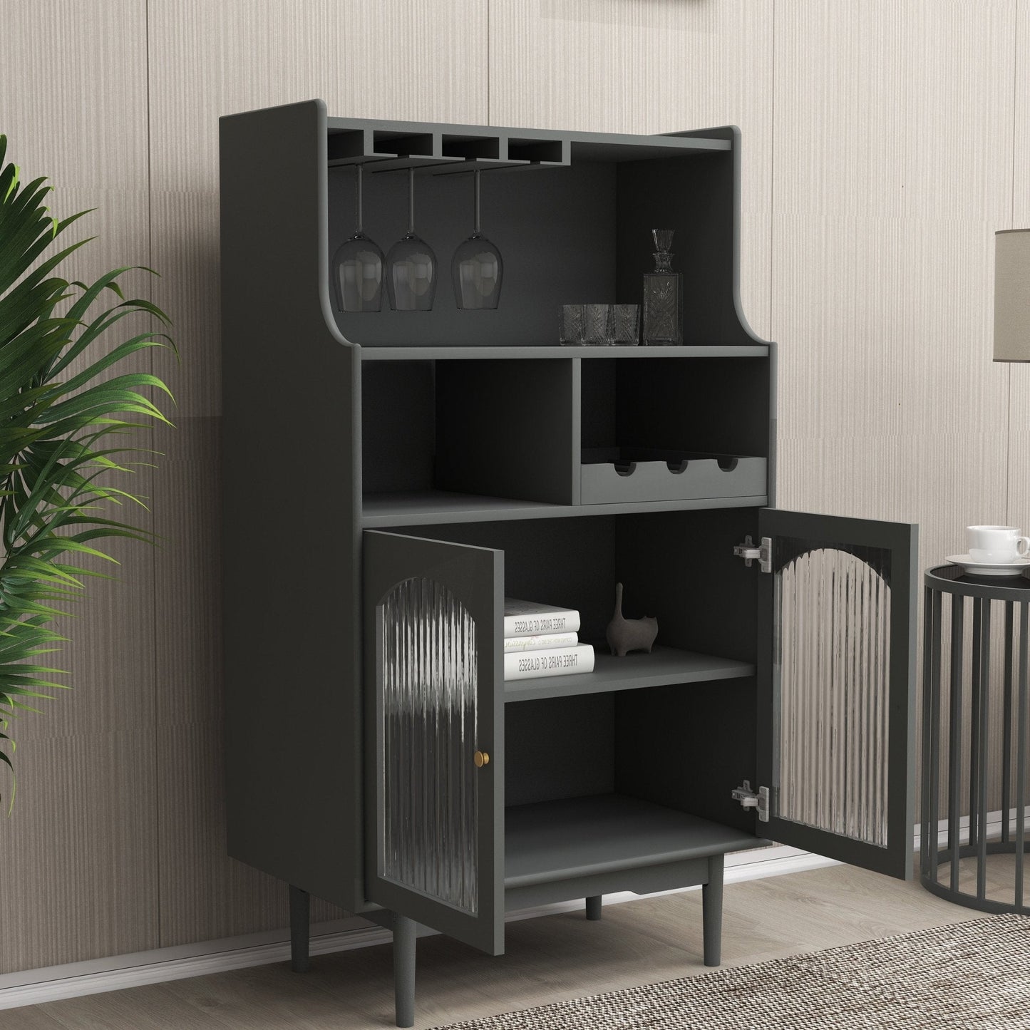 Virtue Wine Cabinet with Removable Rack and Wine Glass Rack, One Cabinet with Glass Doors