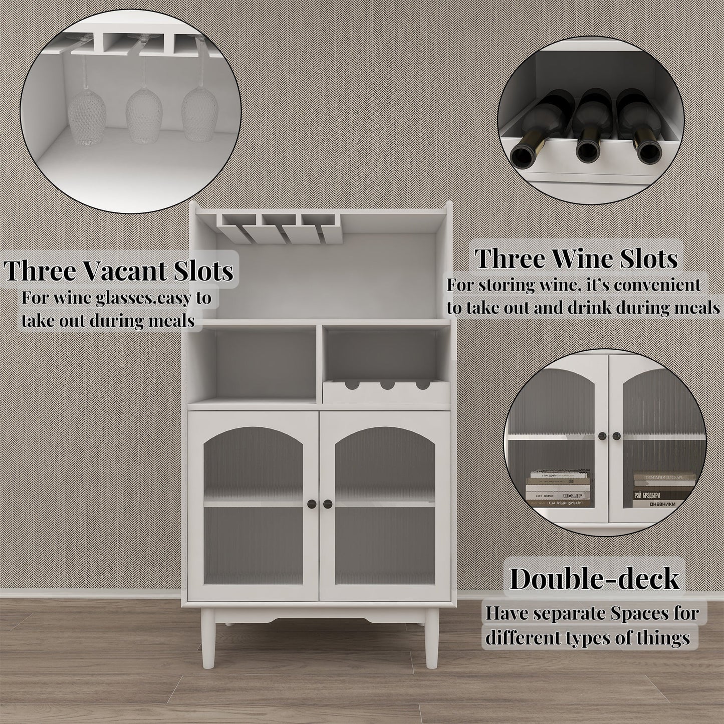 Virtue Wine Cabinet with Removable Rack and Wine Glass Rack, One Cabinet with Glass Doors