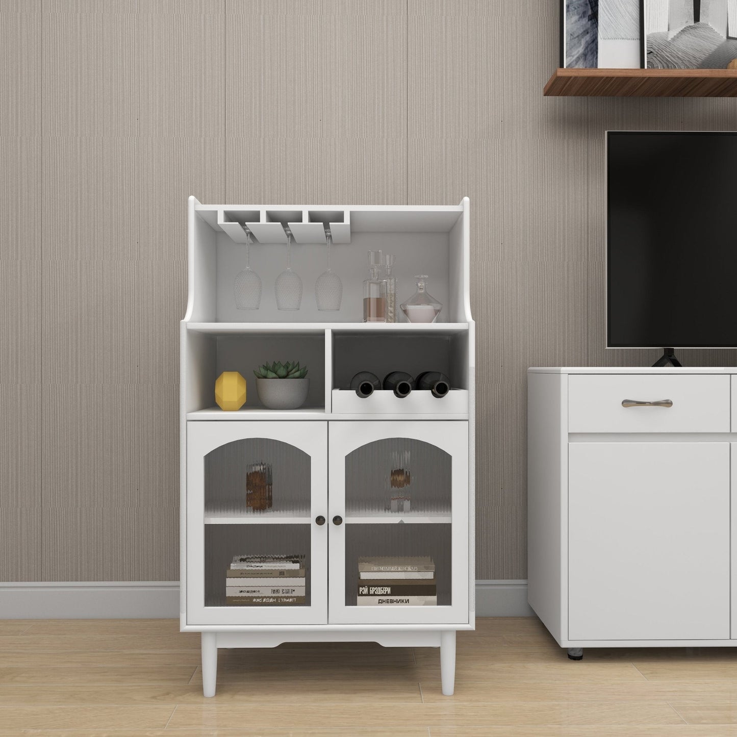 Virtue Wine Cabinet with Removable Rack and Wine Glass Rack, One Cabinet with Glass Doors