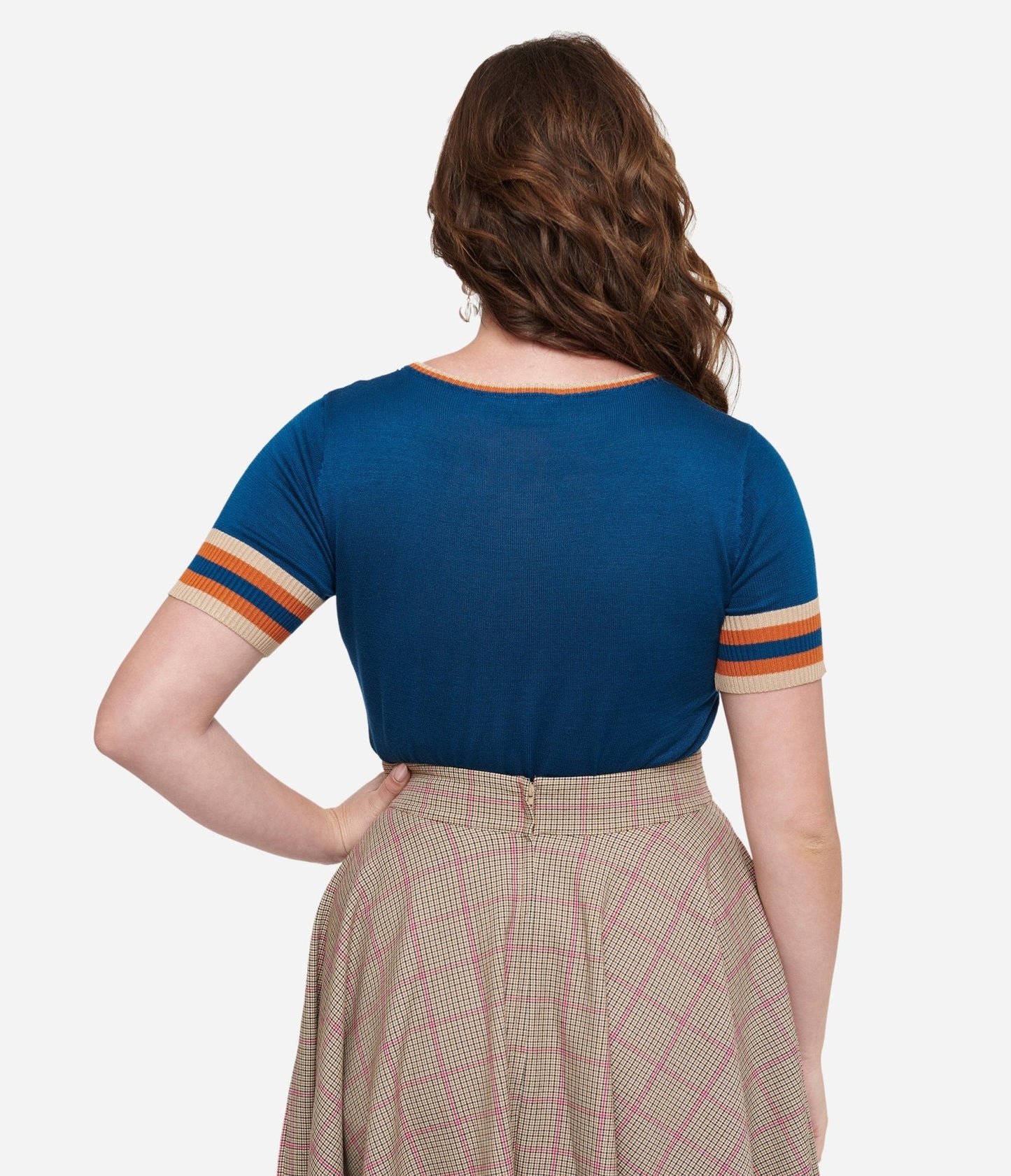 Voodoo Vixen 1950s Blue & Orange Foxy Knit Top