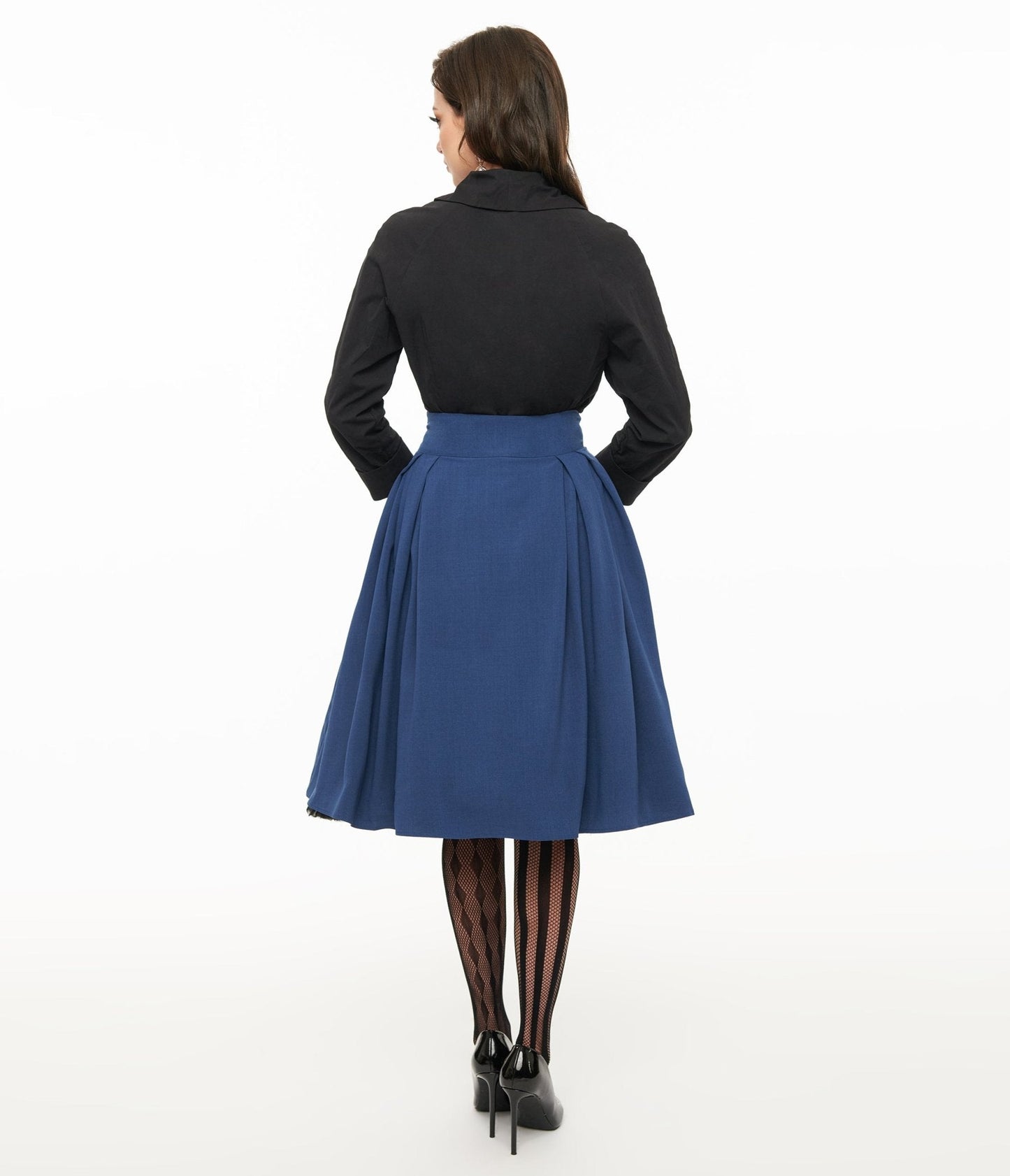 Voodoo Vixen 1950s Blue Pleated High Waist Flare Skirt