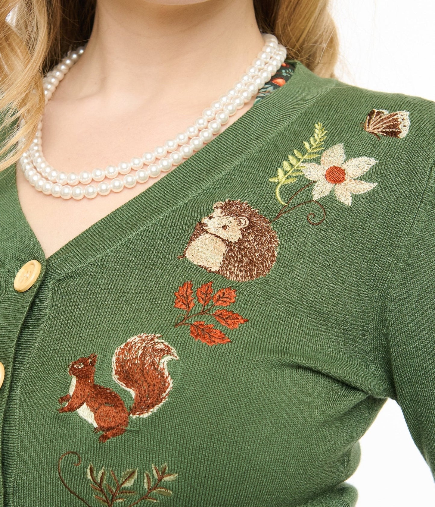 Voodoo Vixen 1950s Green Woodland Embroidered Cardigan