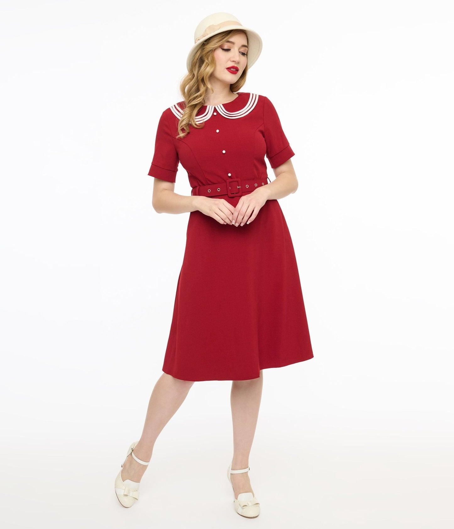 Voodoo Vixen 1950s Red Layered Collar Fit & Flare Dress