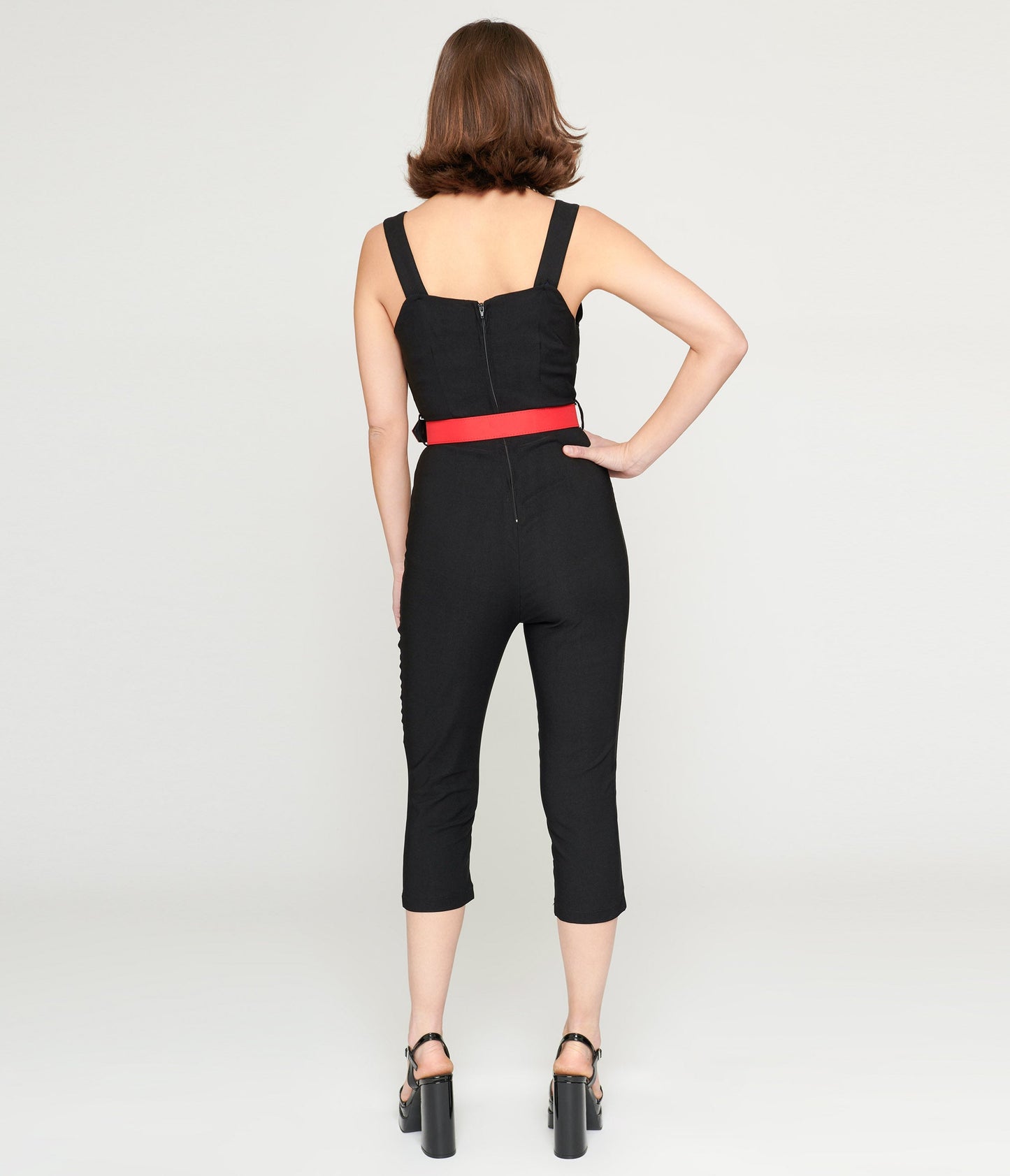 Voodoo Vixen Black & Red Heart Buckle Capri Jumpsuit