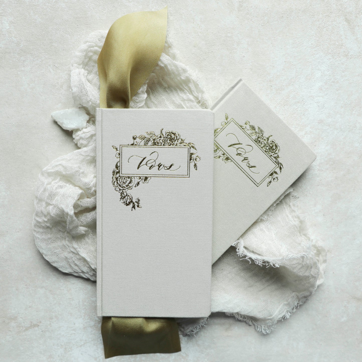 Wedding Vow Books with Gold Foil Press in Linen Cover -Pair of 2 / Linen Color