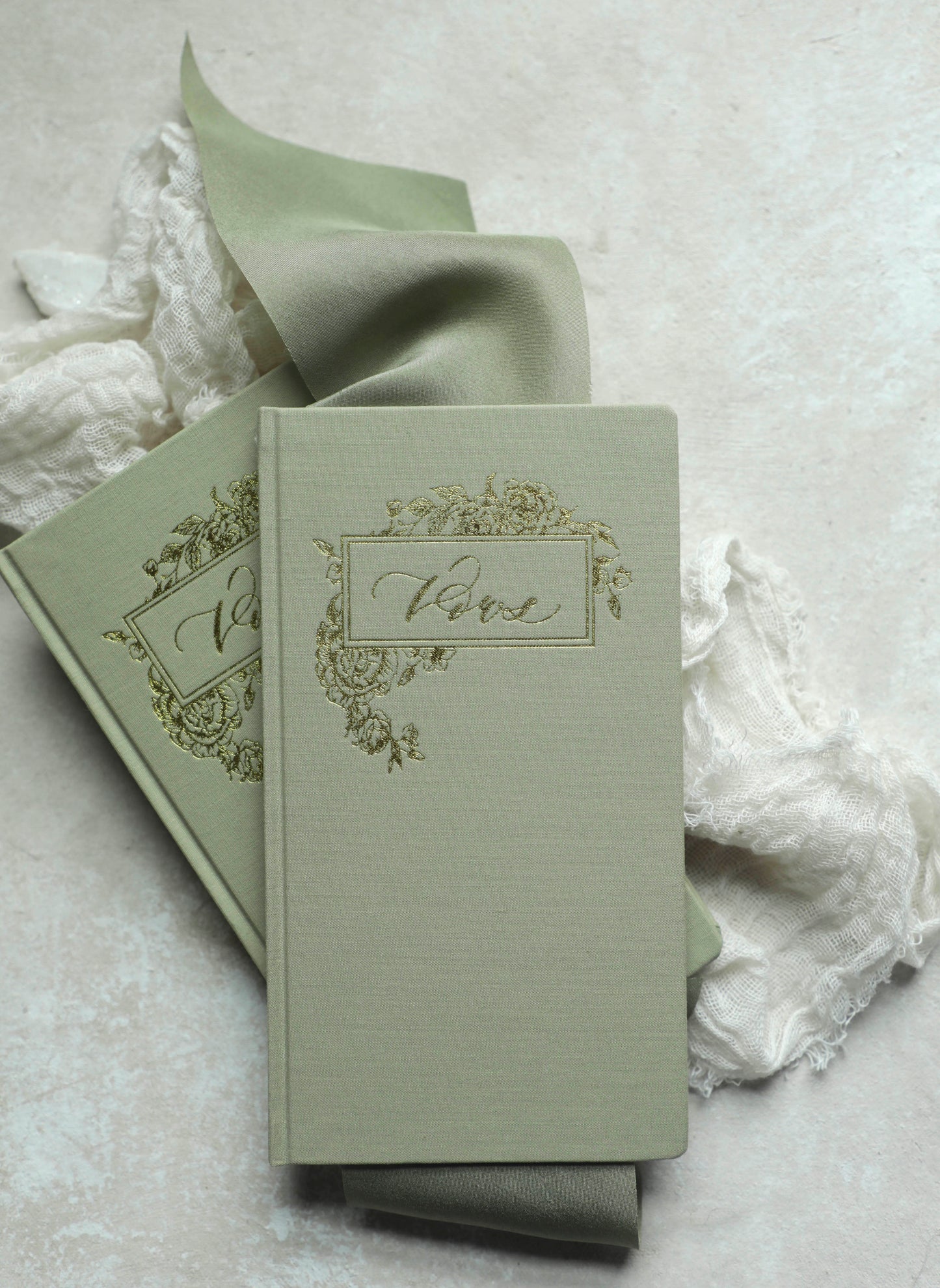 Wedding Vow Books with Gold Foil Press in Linen Cover-Pair of 2 / Ocean Blue + Olive Green