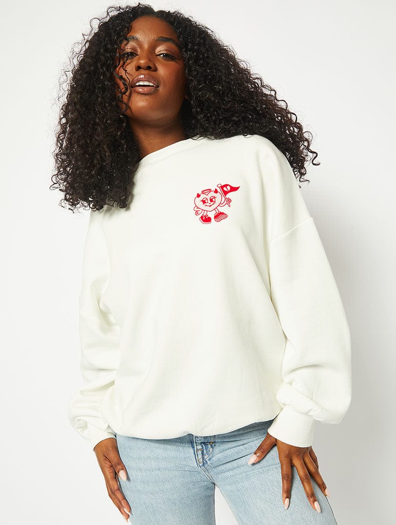 Walking Red Flag Ecru Oversized Sweatshirt