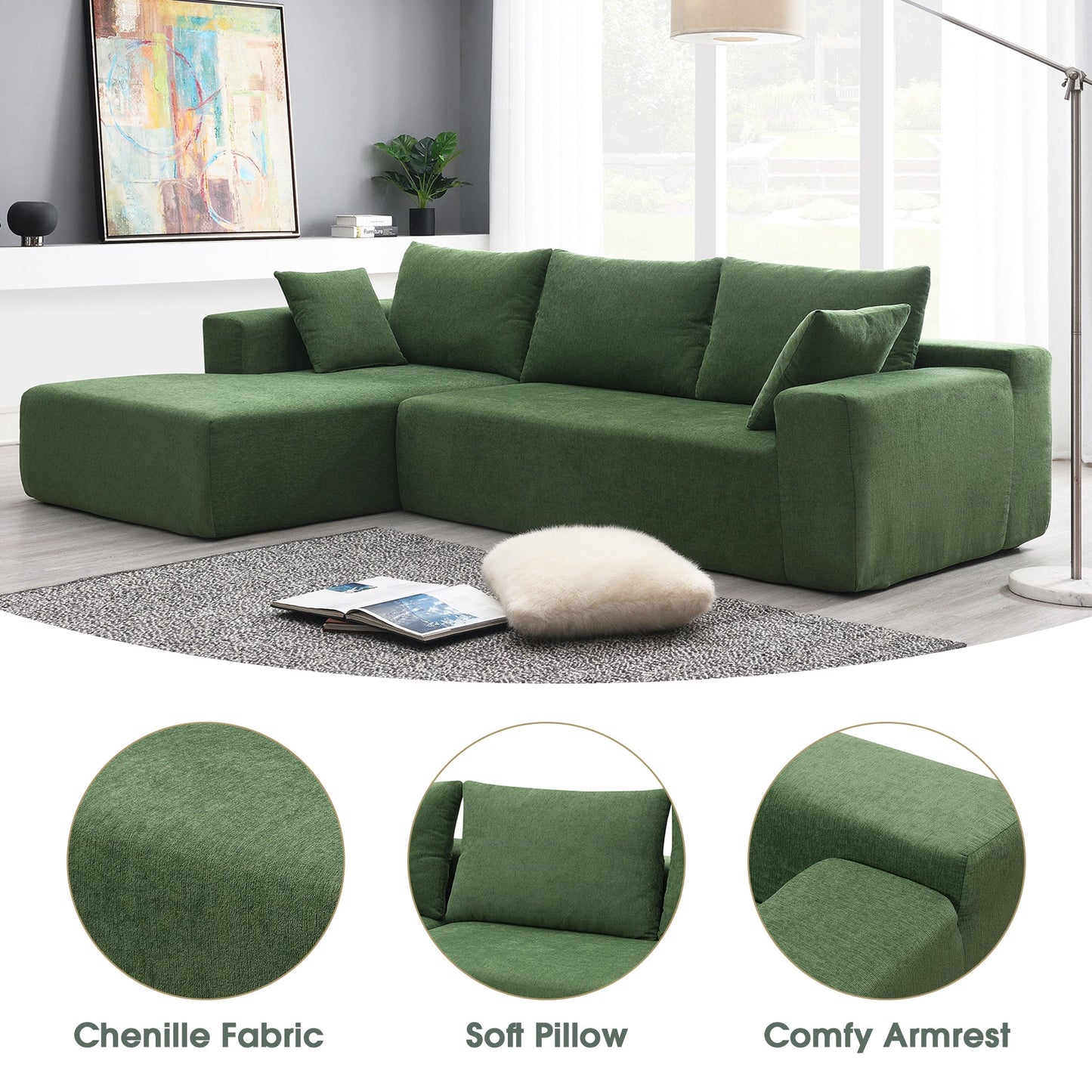 Wesley 2 Piece L Shaped Sectional Sofa with 2 Pillows